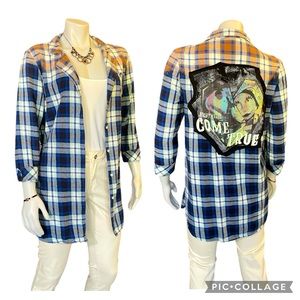 Tim Burton Custom Reworked Ombre Bleached Plaid Shirt Size L